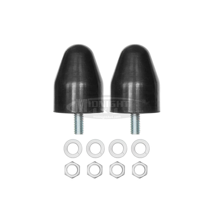 Rubber bump stops, Pair, With Hardware, Conical, Black