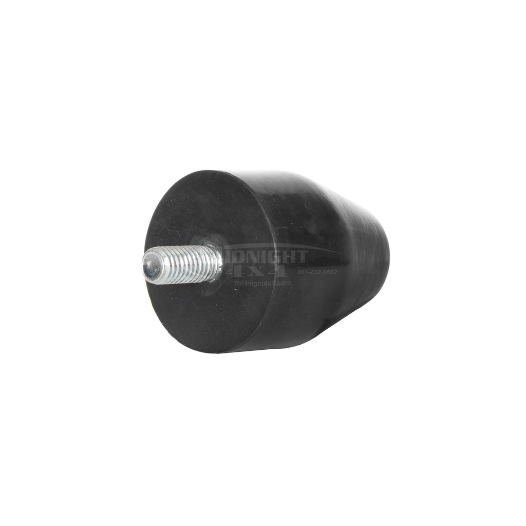 Black Rubber Conical Bump Stop on its side, showing stud