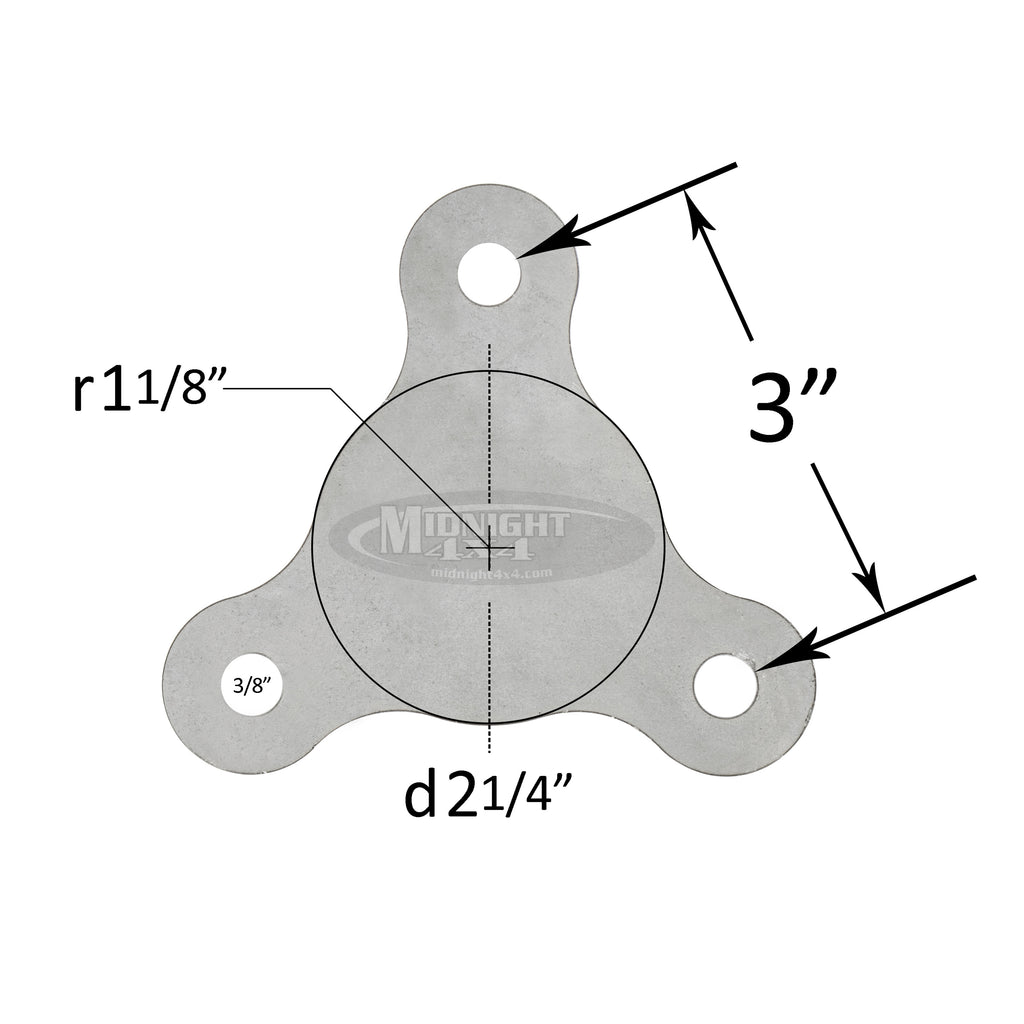 FLA0005, 3-Bolt Flange, Large Flange, Seat Mount, Fabrication Part, 2.25" Tube, Midnight 4x4, 2-1/4"