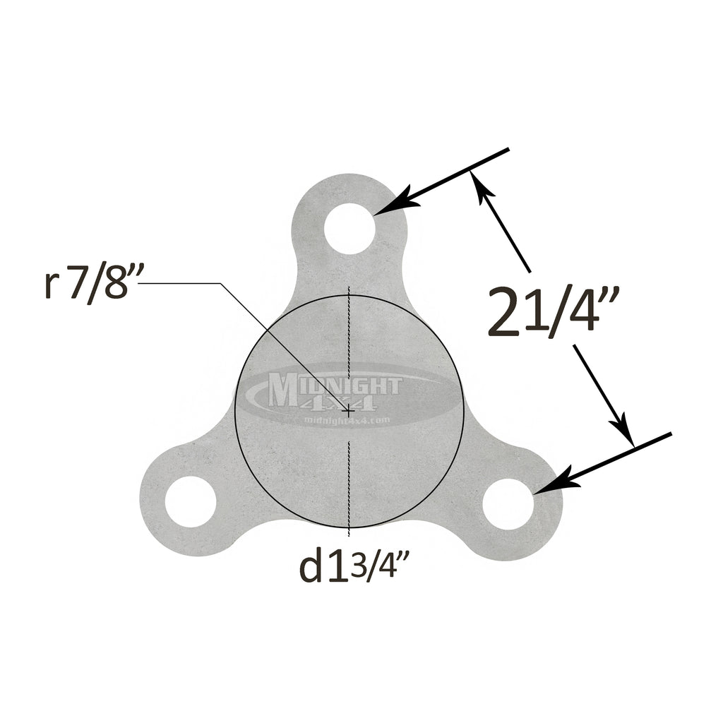 FLA0004, 3-Bolt Flange, Small Flange, Seat Mount, Fabrication Part, 1.75" Tube, Midnight 4x4, 1-3/4"