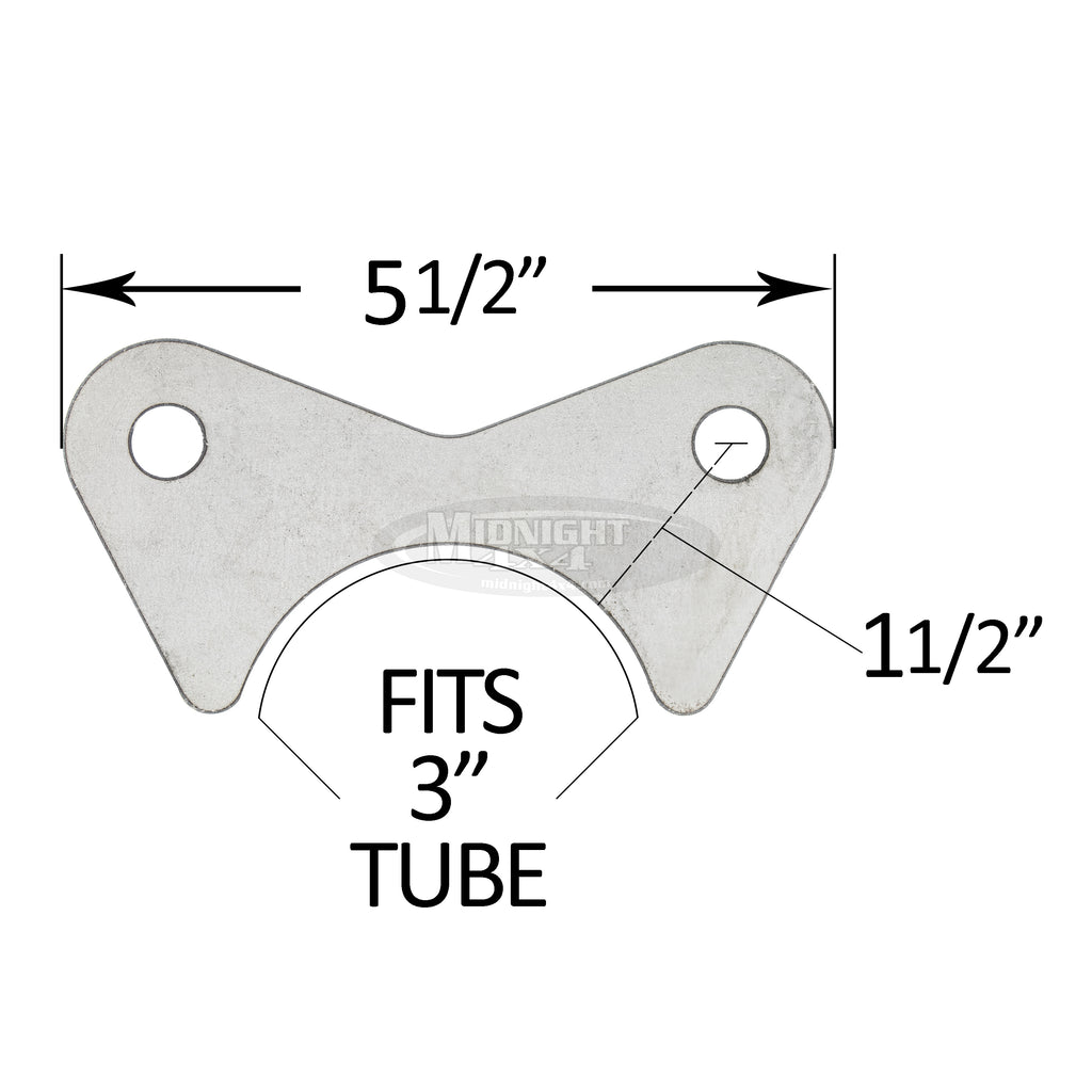 Dual shock mount tab, Axle mount, 3" tube, Midnight 4x4